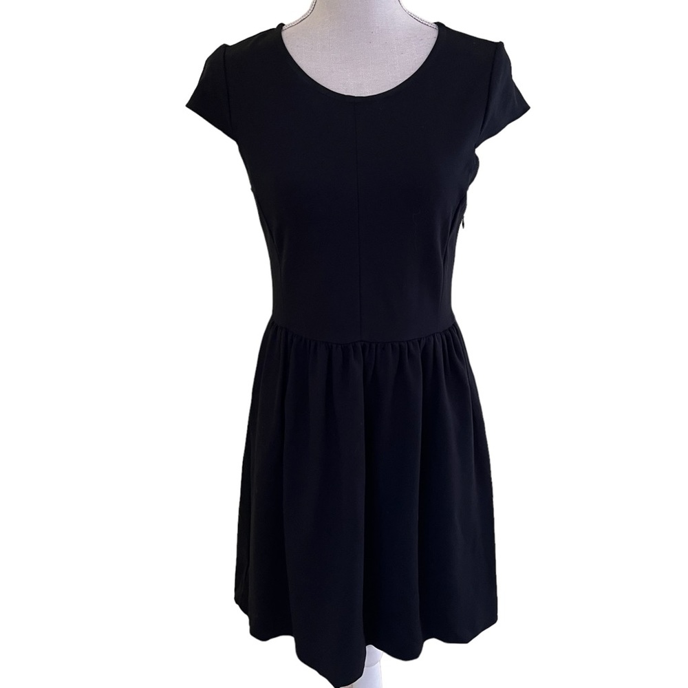 Madewell Black Ponte Knit Short Sleeve Fit and Flare Dress S